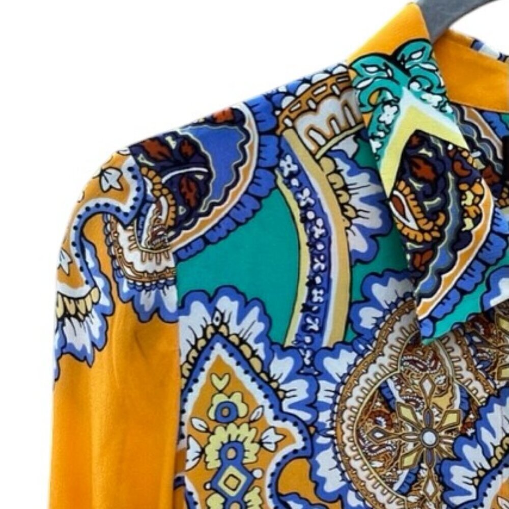 Hale Bob Women's Button Down 100% Silk Multi Color Yellow Blouse Paisley Print M - Picture 8 of 16